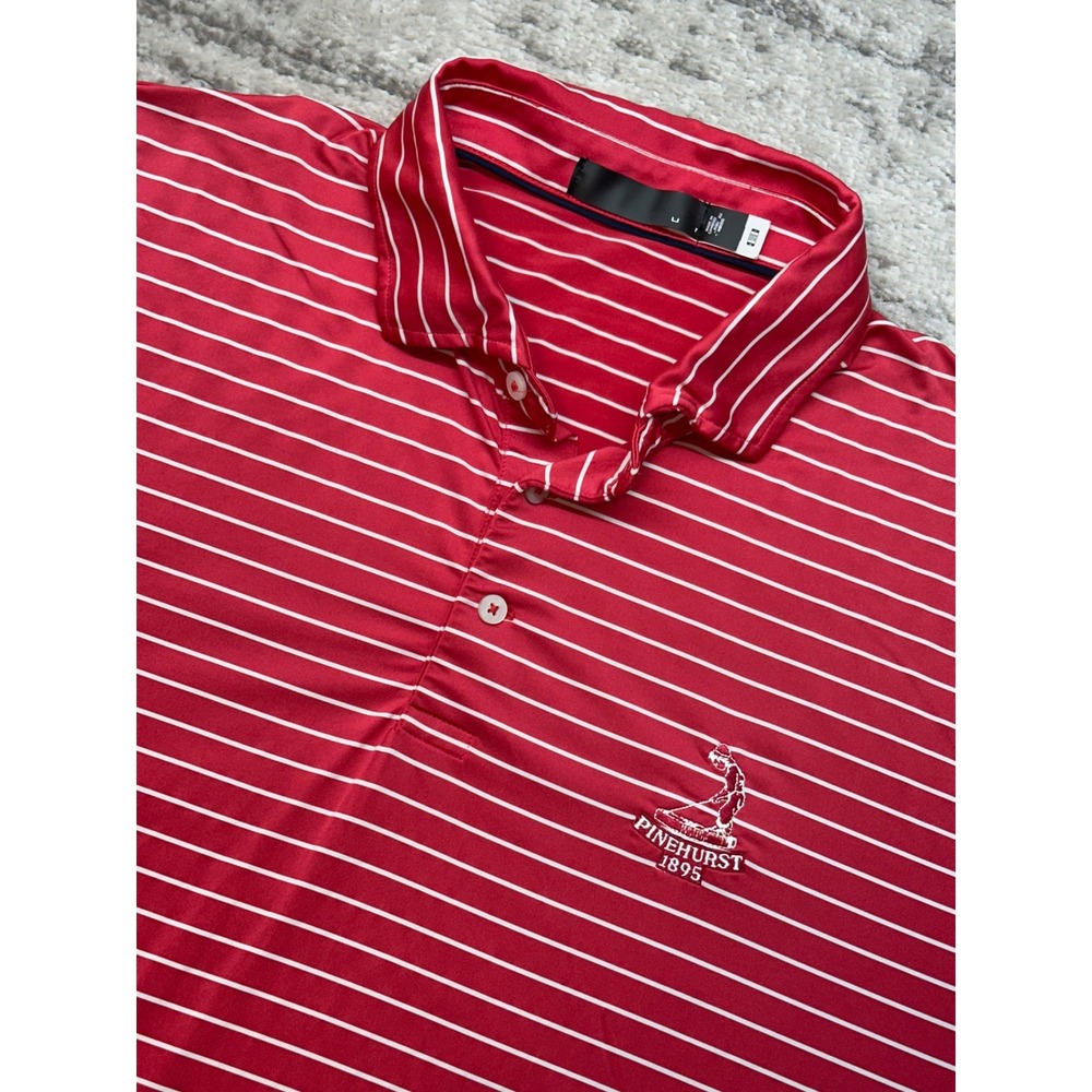 RLX Polo Shirt Mens XL Red Striped Pinehurst 1895 Short Sleeve Golf Tee